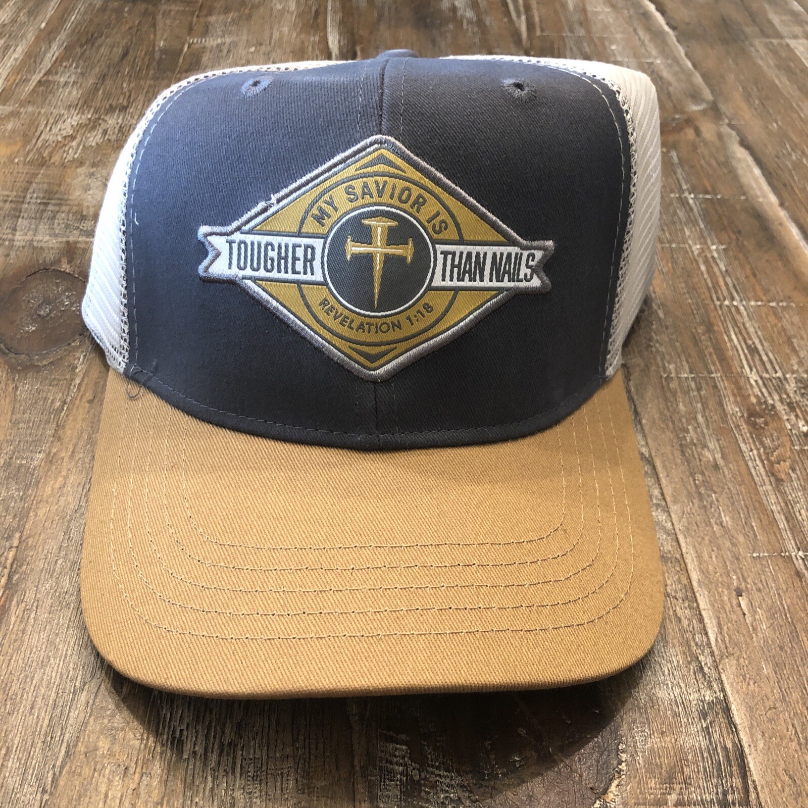 Kerusso Tougher Than Nails Adjustable Hat Grey/Orange/White Mesh Trucker Hat