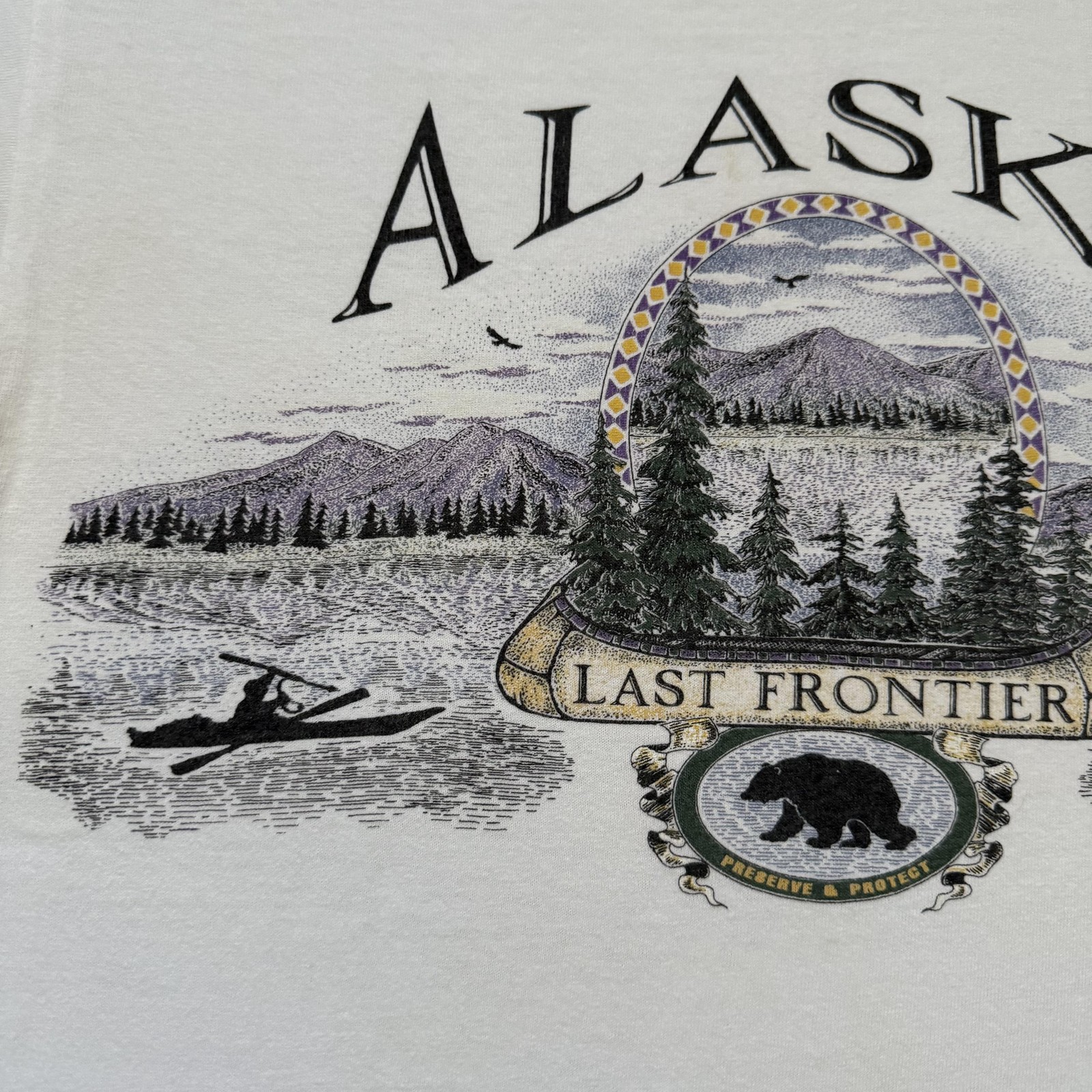 Vintage Alaska Last Frontier Shirt Mens S White Wildlife Moose Bear Graphic Tee gallery