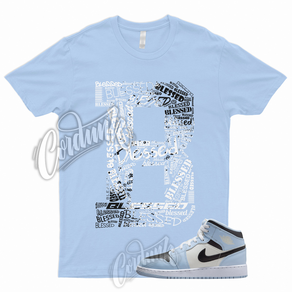 BLS T Shirt for 1 Mid GS Ice Blue UNC Powder Light Black Sail White University gallery