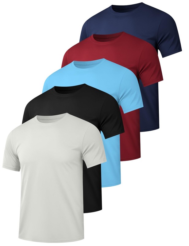 5 Pack Men’s Dry Fit Workout Gym T Shirts, Short Sleeve Active Running Athlet…