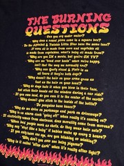 Vintage Y2K Burning Questions Short Sleeve Tee Black w Yellow Print Adult L