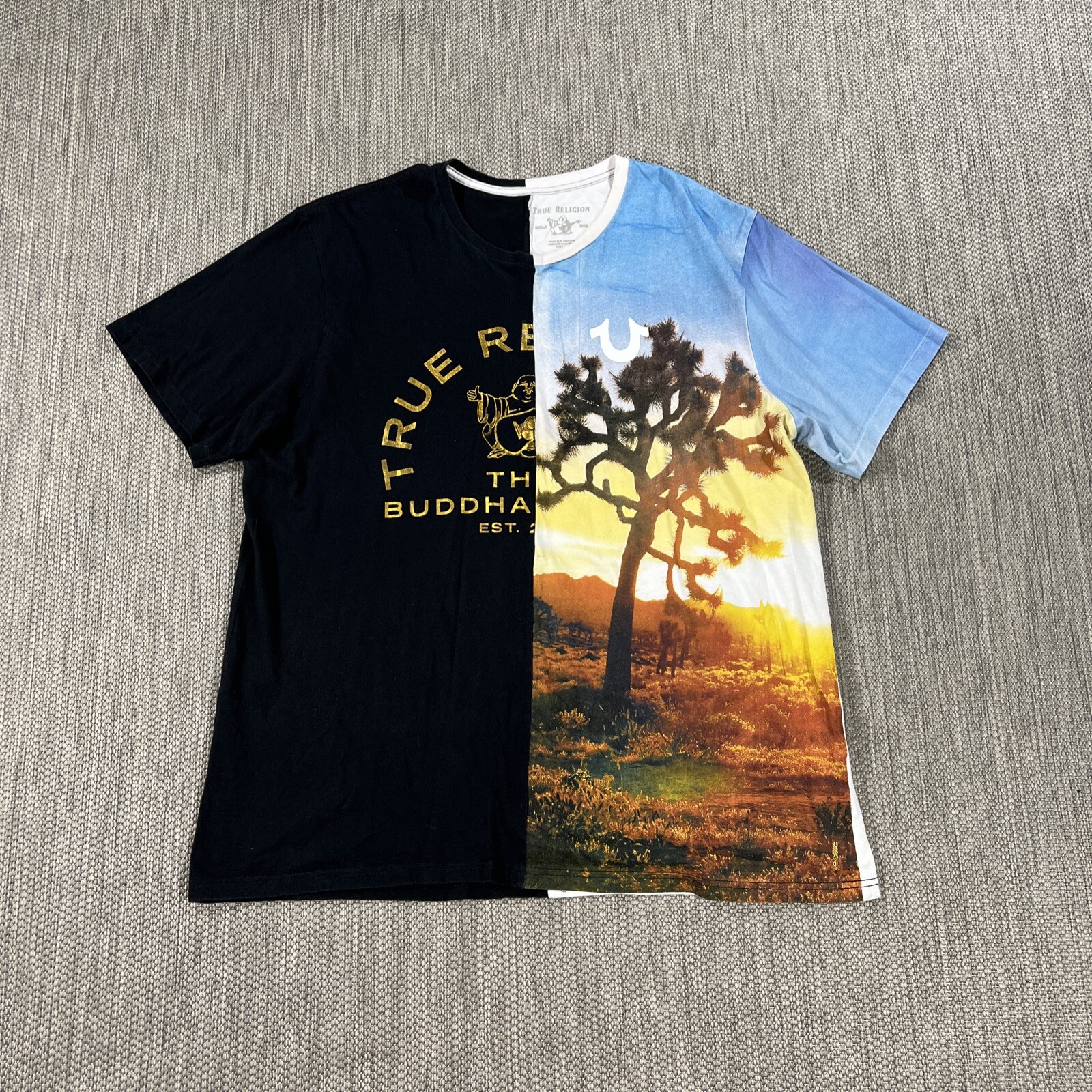 True Religion T-Shirt Men 3XL Short Sleeve Cotton Split Half Tee Crewneck
