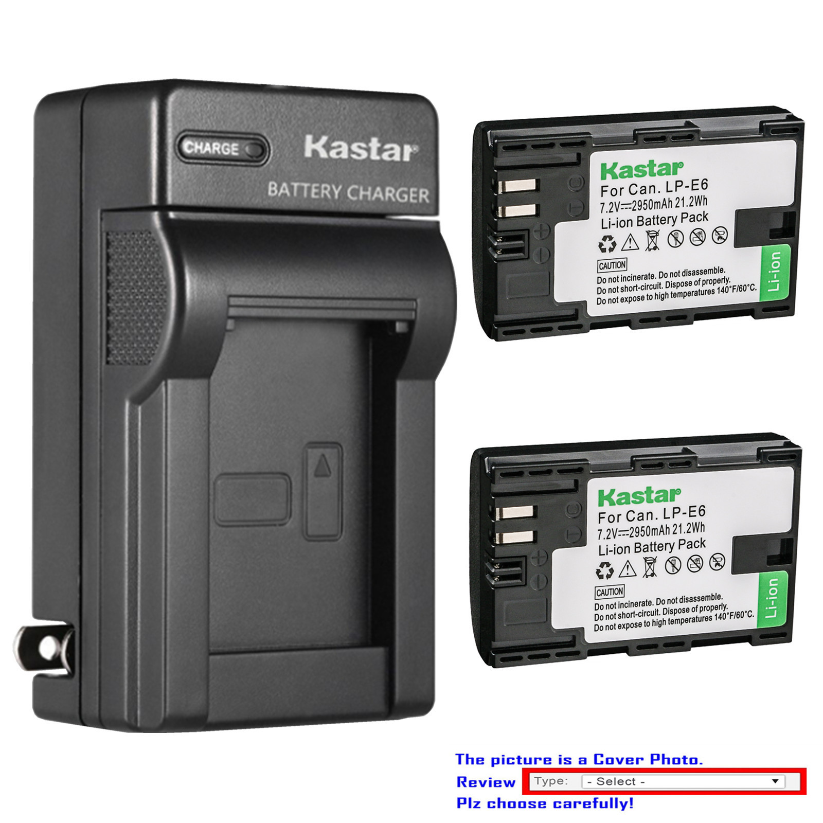 Kastar Battery Wall Charger for Canon LP-E6 LP-E6N LC-E6 & Canon Grip BG-E6 BGE6