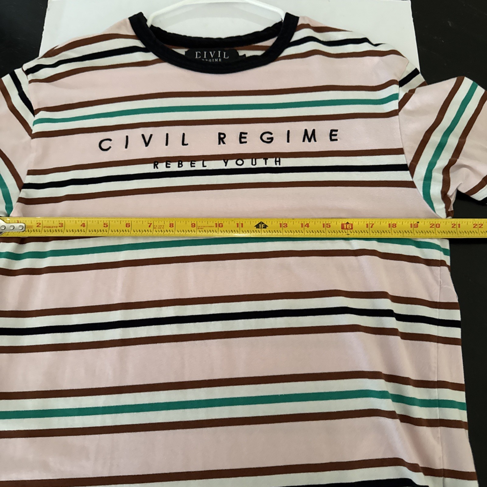 Civil Regime Striped T-Shirt Pink Men’s Sz LG Trendy Crew Neck Streetwear EUC gallery