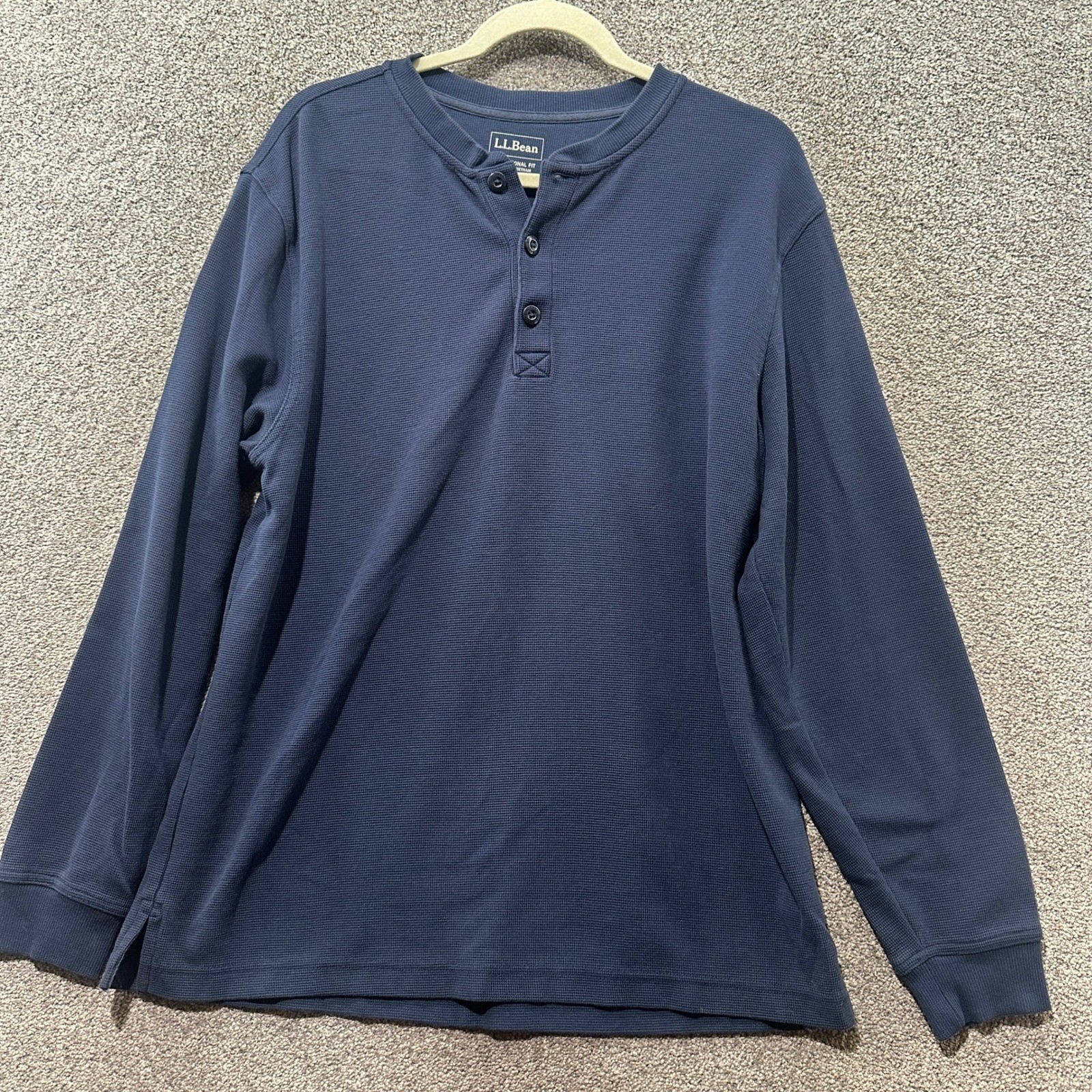 LL Bean Waffle Knit Thermal Long Sleeve Shirt Men M Traditional Fit Blue Casual