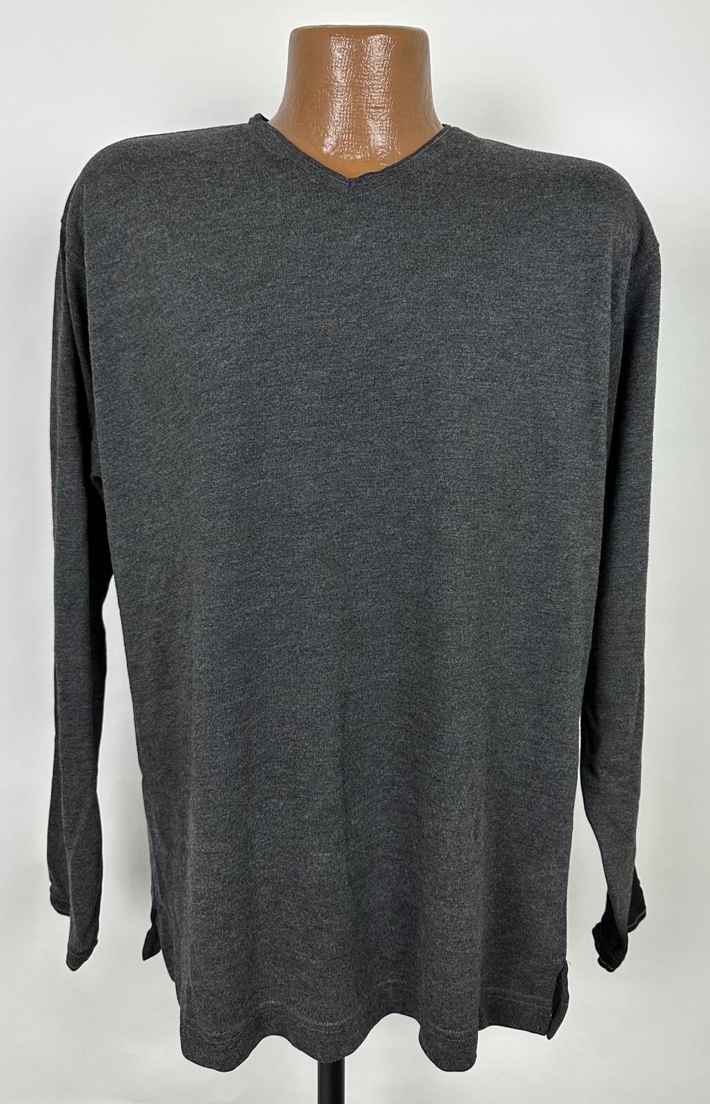Vintage 90s V-Neck Shirt Men Large Minimal Gray Heavy Rayon Blend Robert Stock gallery