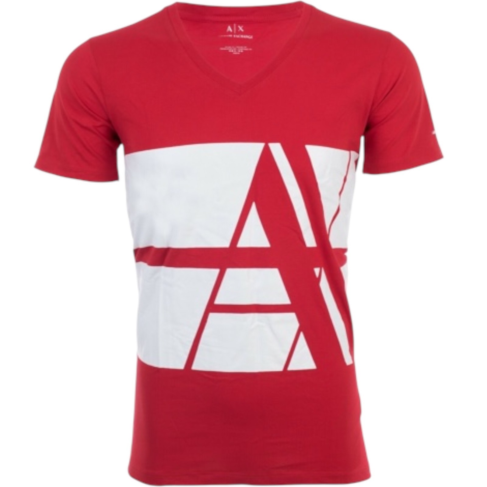 ARMANI EXCHANGE Red BOLD STRIPED Short Sleeve Slim Fit Designer V-NECK T-shirt gallery