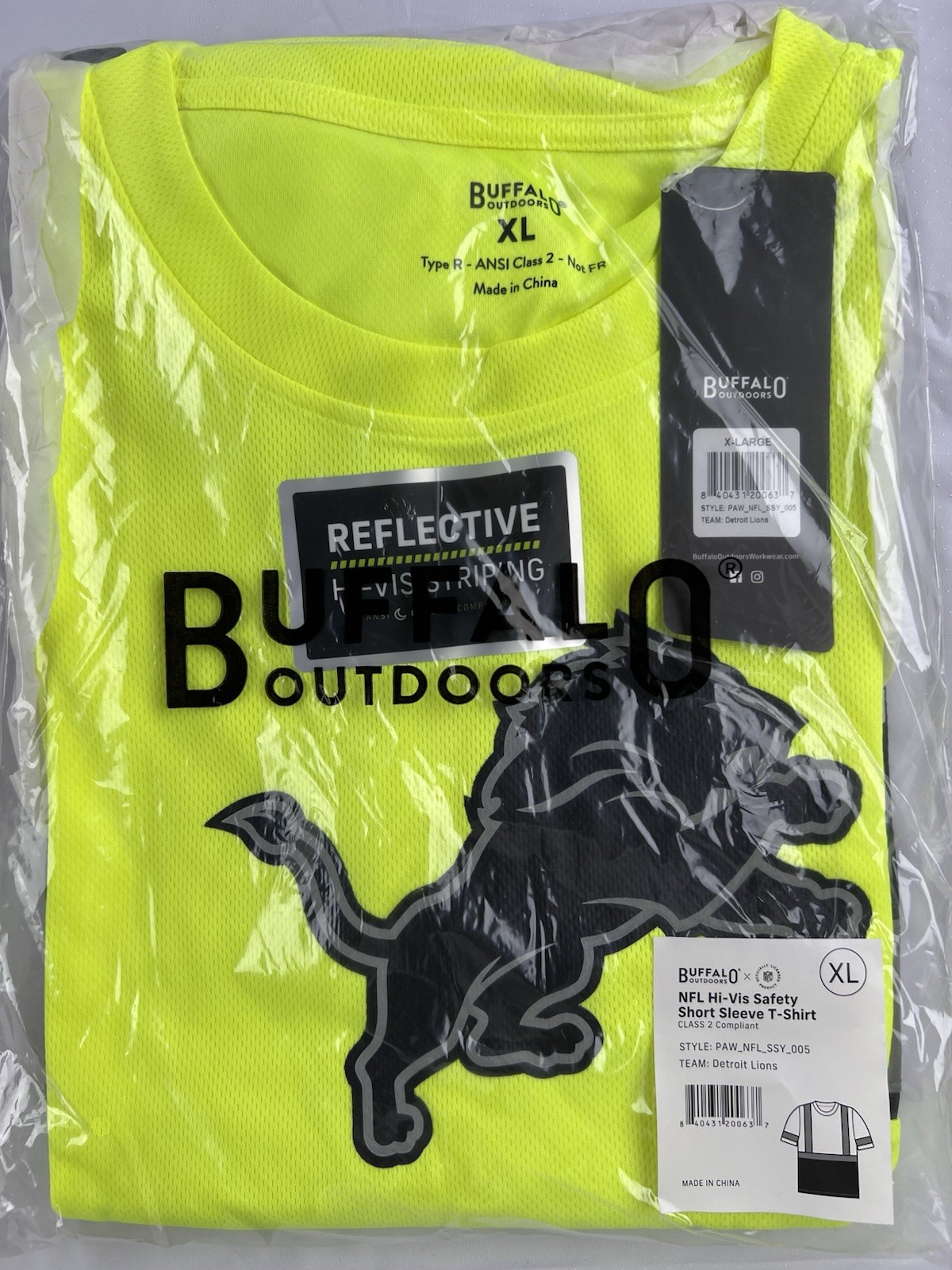 Buffalo Outdoors NFL Hi-Vis Safety T-Shirt Men’s XL Detroit Lions ANSI Class 2