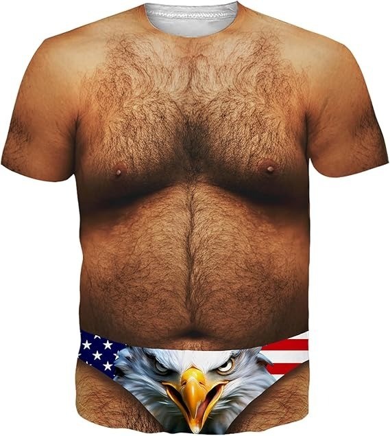 Funny Patriotic T Shirt Men 3D Hairy Chest Eagle Flag Gag Gift Party AOP Tee gallery