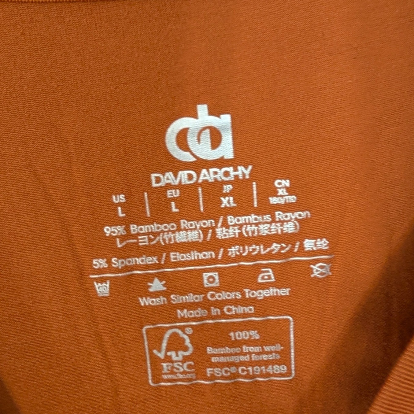DAVID ARCHY Mens Short Sleeve T Shirt Bamboo Burnt Orange Size Large lounge gallery