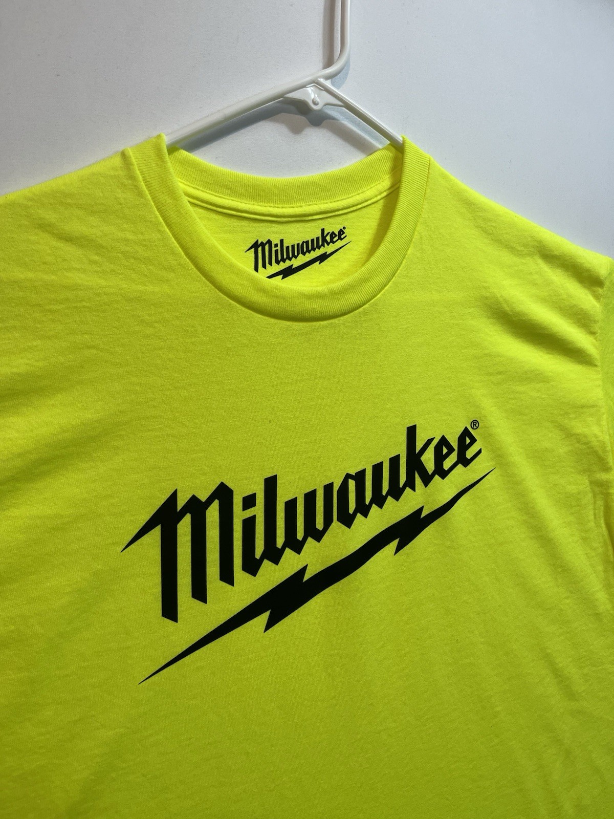 Milwaukee Neon T-Shirt (New Condition) M18 Battery Heavy Duty Power Tools Tee gallery