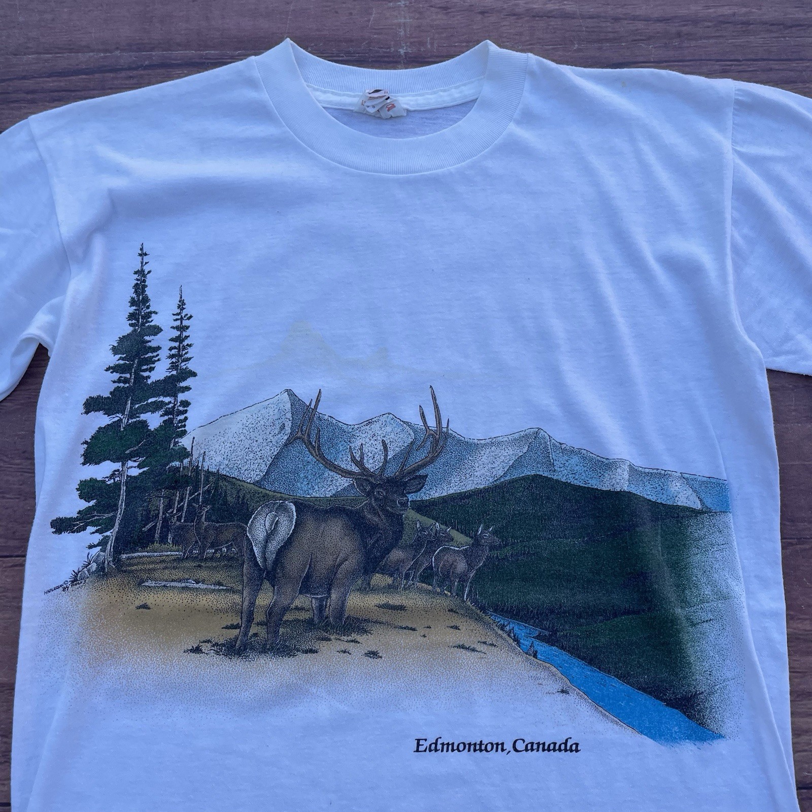 Vintage Harlequin Edmonton Canada Wildlife Nature White Single Stitch Shirt Sz M gallery