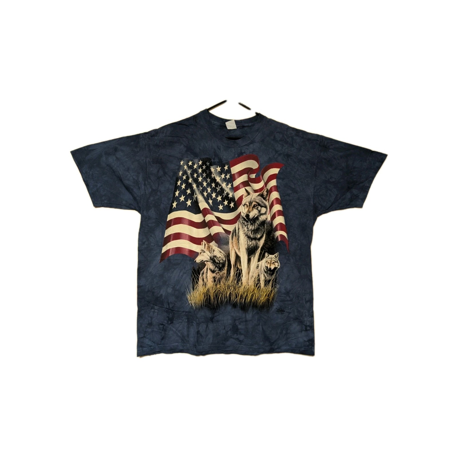 The Mountain Mens T-shirt Vintage 2001 Blue "Wolf Flag" Delta Tag 2XL #5957 gallery