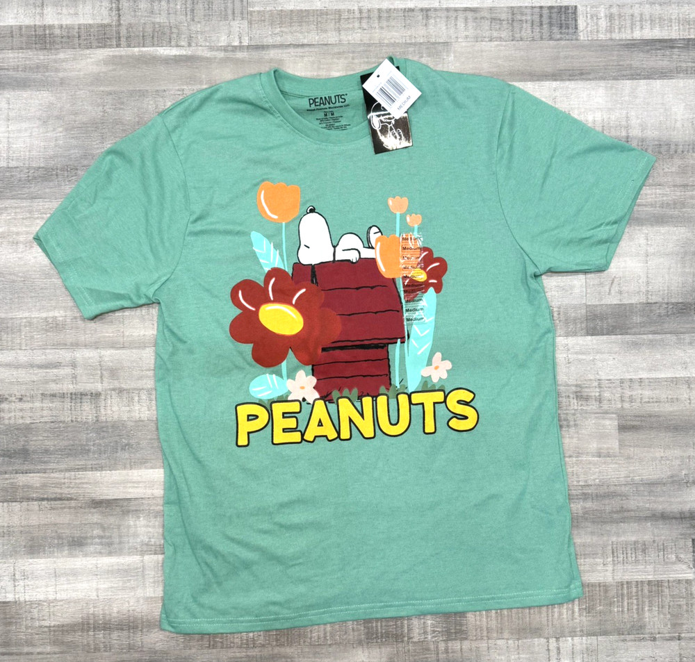 Peanuts Snoopy Floral Design, Seafoam Green Tshirt , Adult Sz Medium