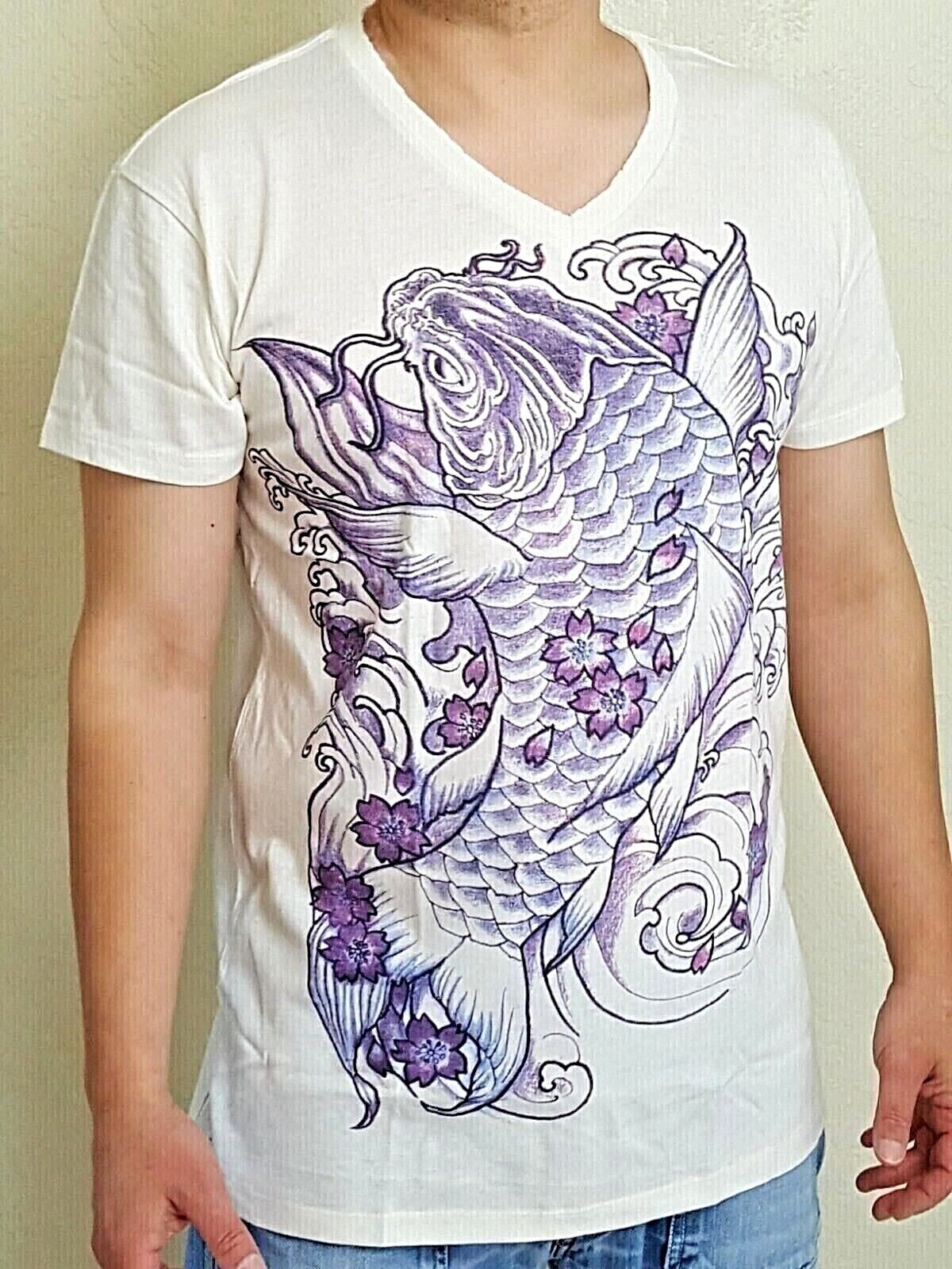Magical Carp Koi Fish T-Shirt Men V-Neck Japanese Irezumi Tattoo Style gallery