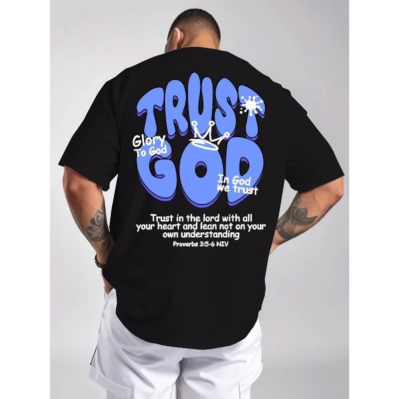 Men’s Summer Men’s Trust God Christian Graphic T-Shirt Bible Verse Faith Tee