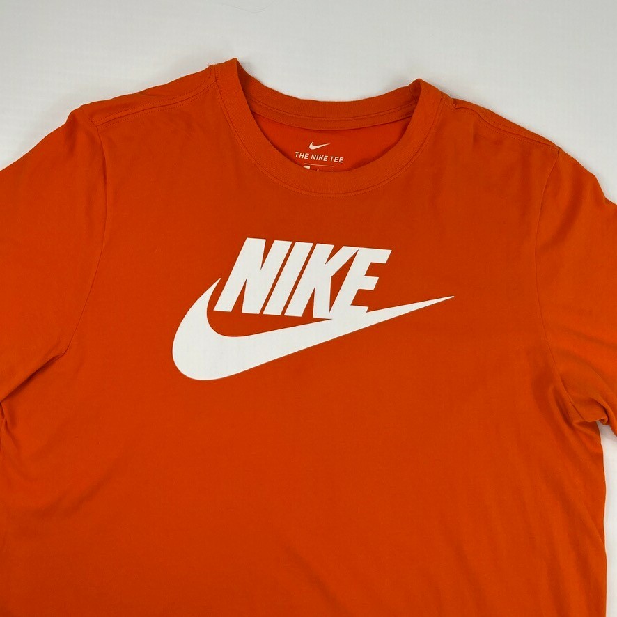 Nike Shirt Men Large Center Swoosh Spell Out Dri Fit Orange Work Party Core Ex gallery