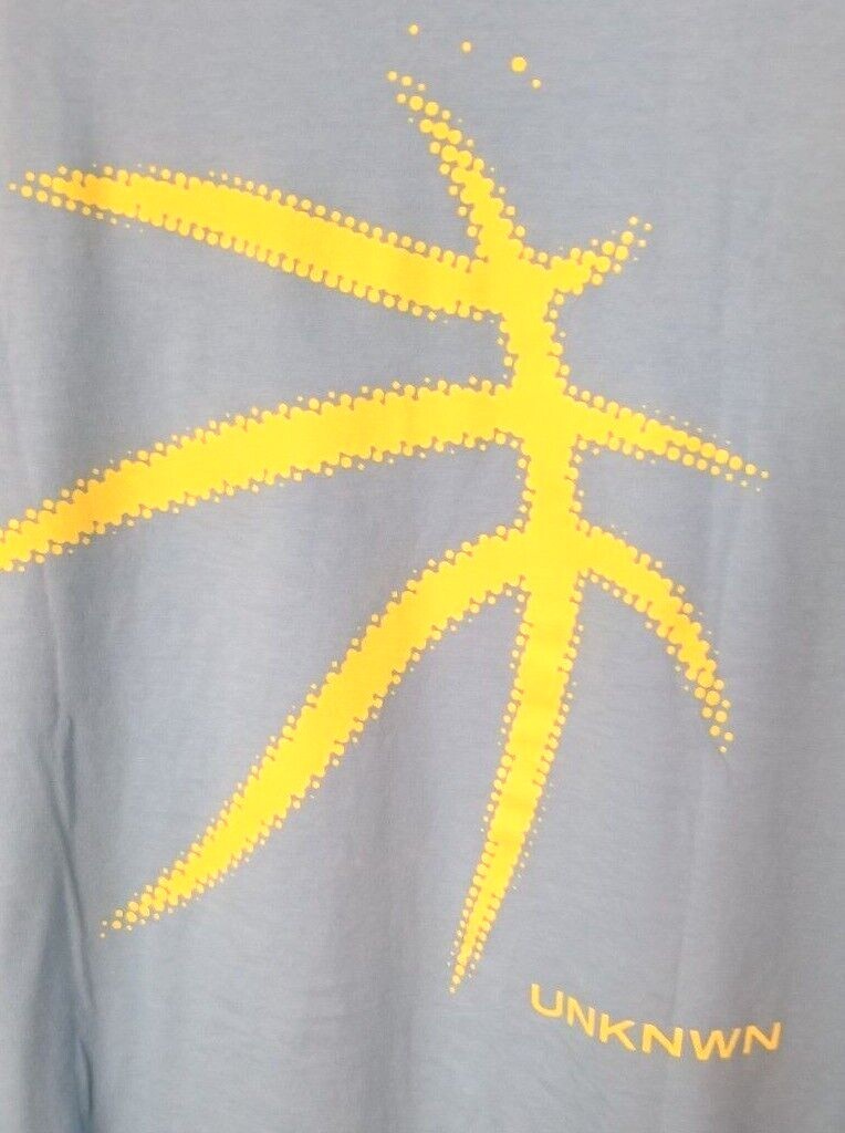 UNKNWN Sport Tee Shirt Men's Blue Yellow Graphic Iconic Made in USA Size Large gallery