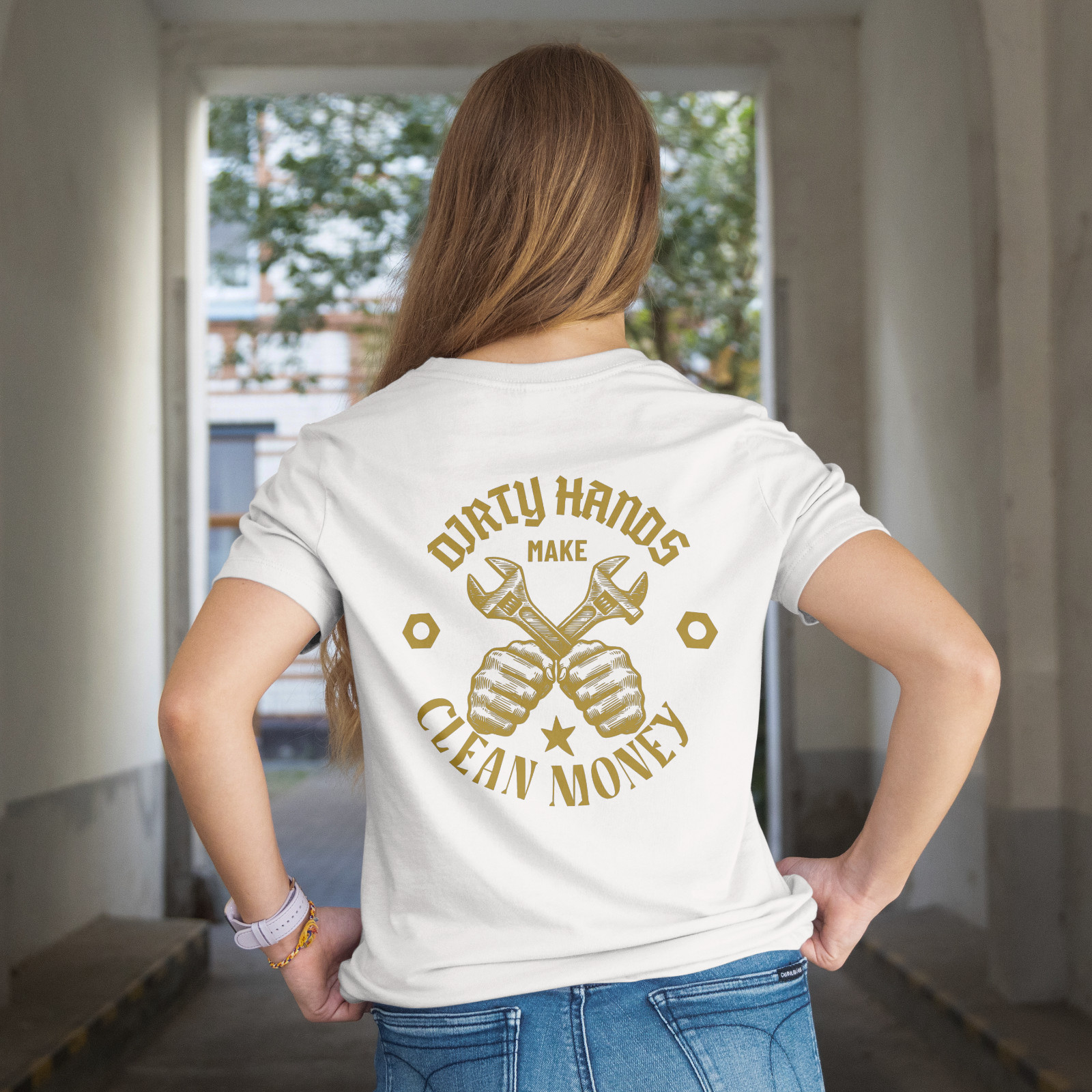 Dirty Hands Make Clean Money Work Shirt Blue Collar Tee Back Print gallery