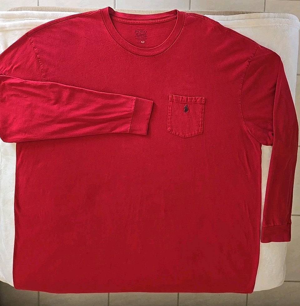 Polo Ralph Lauren Mens 3LT Long Tall Long Sleeve Tee Shirt Burgundy Pocket Pony gallery