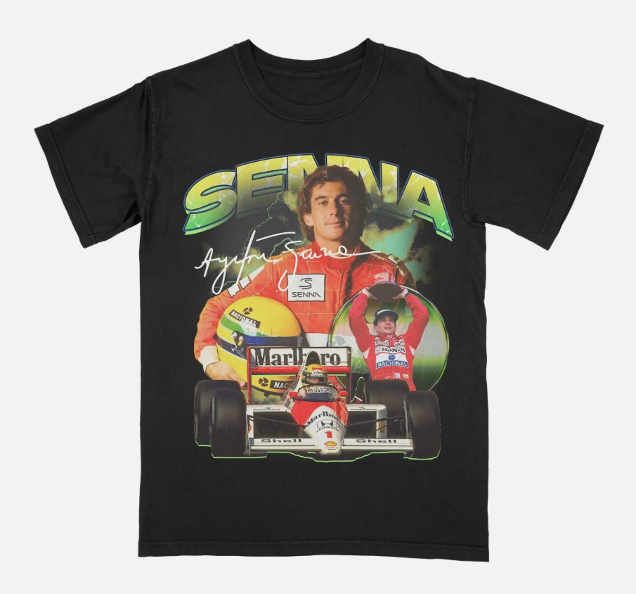 Ayrton Senna Vintage 90s Bootleg T-Shirt Formula 1 Racing Fan Tee Gift