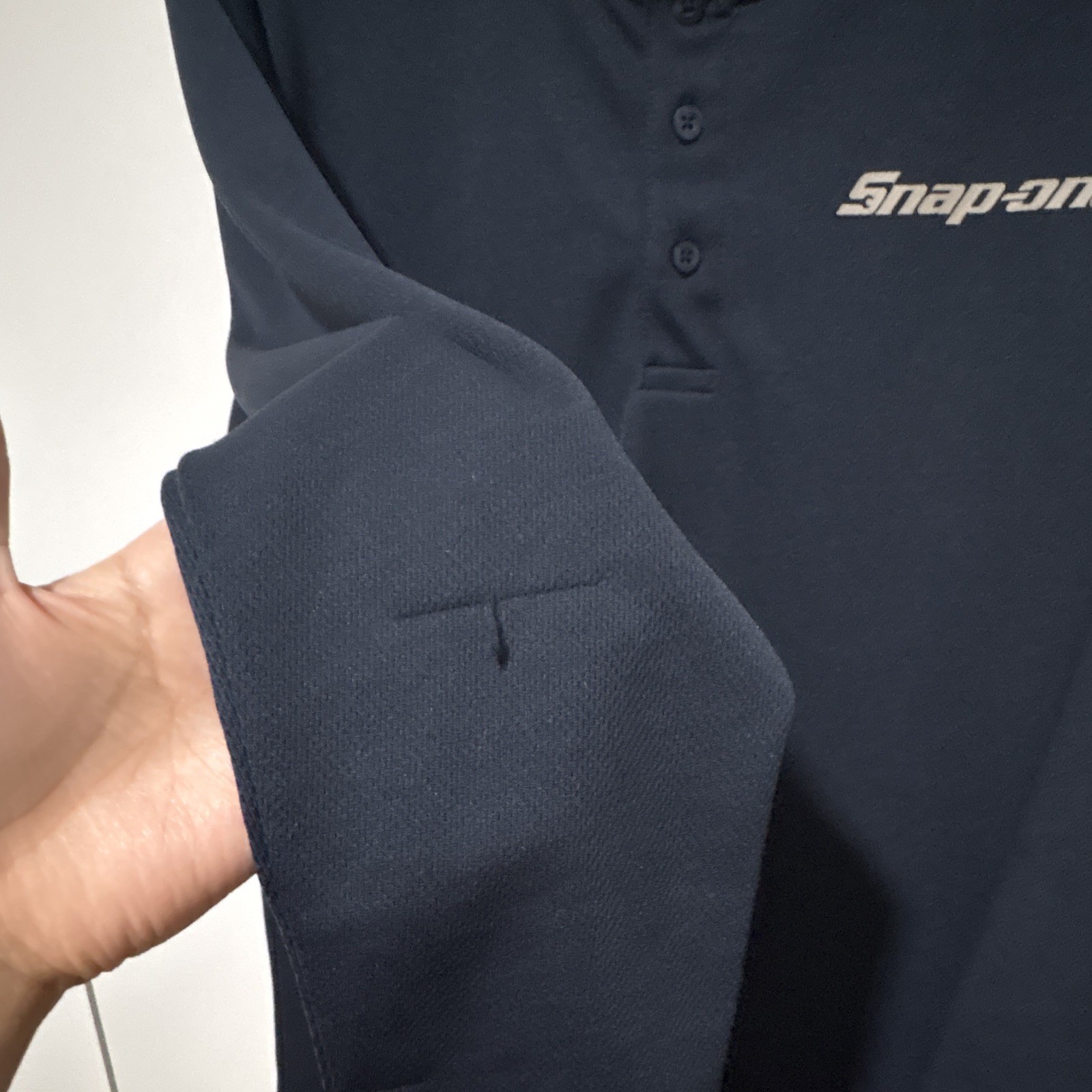 Snap-on Men's L Black Solid Henley Long Sleeve Jersey T-Shirt Logo Buttons gallery
