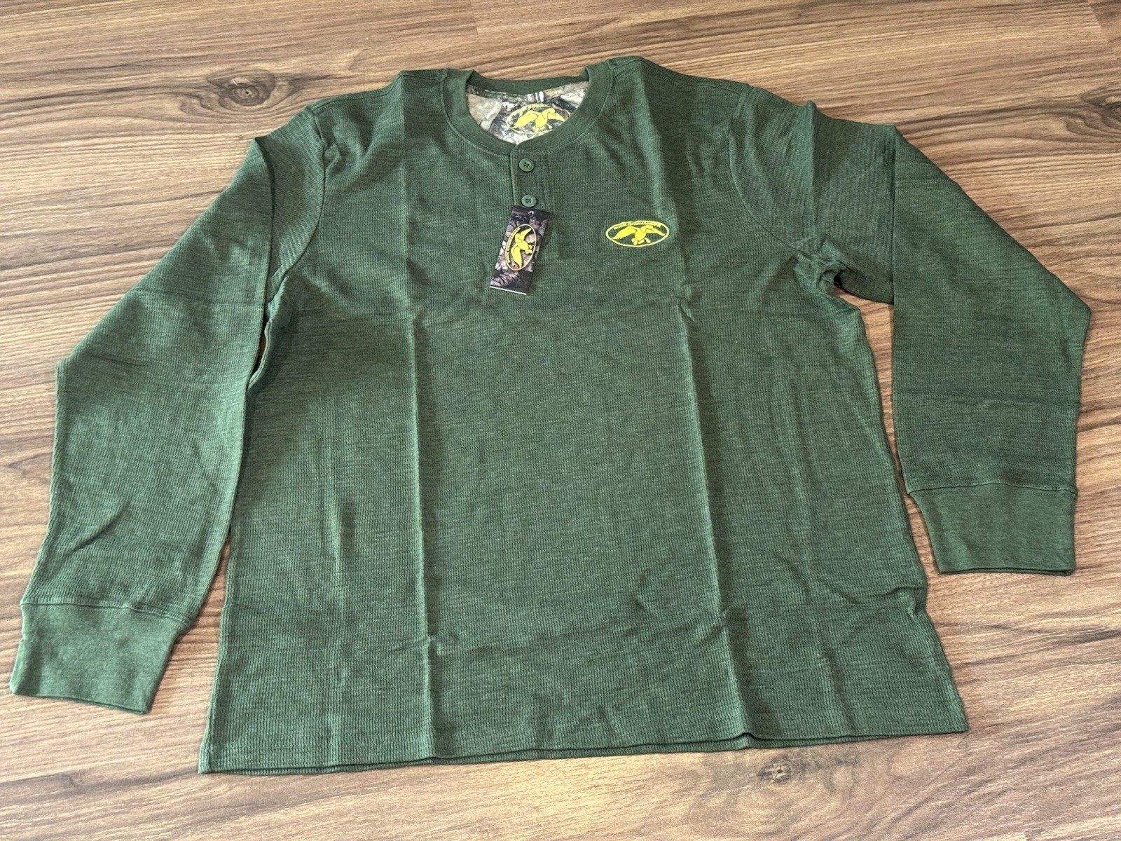 Duck Commander Shirt XL Mens Medium Henley Waffle Knit Casual Green gallery