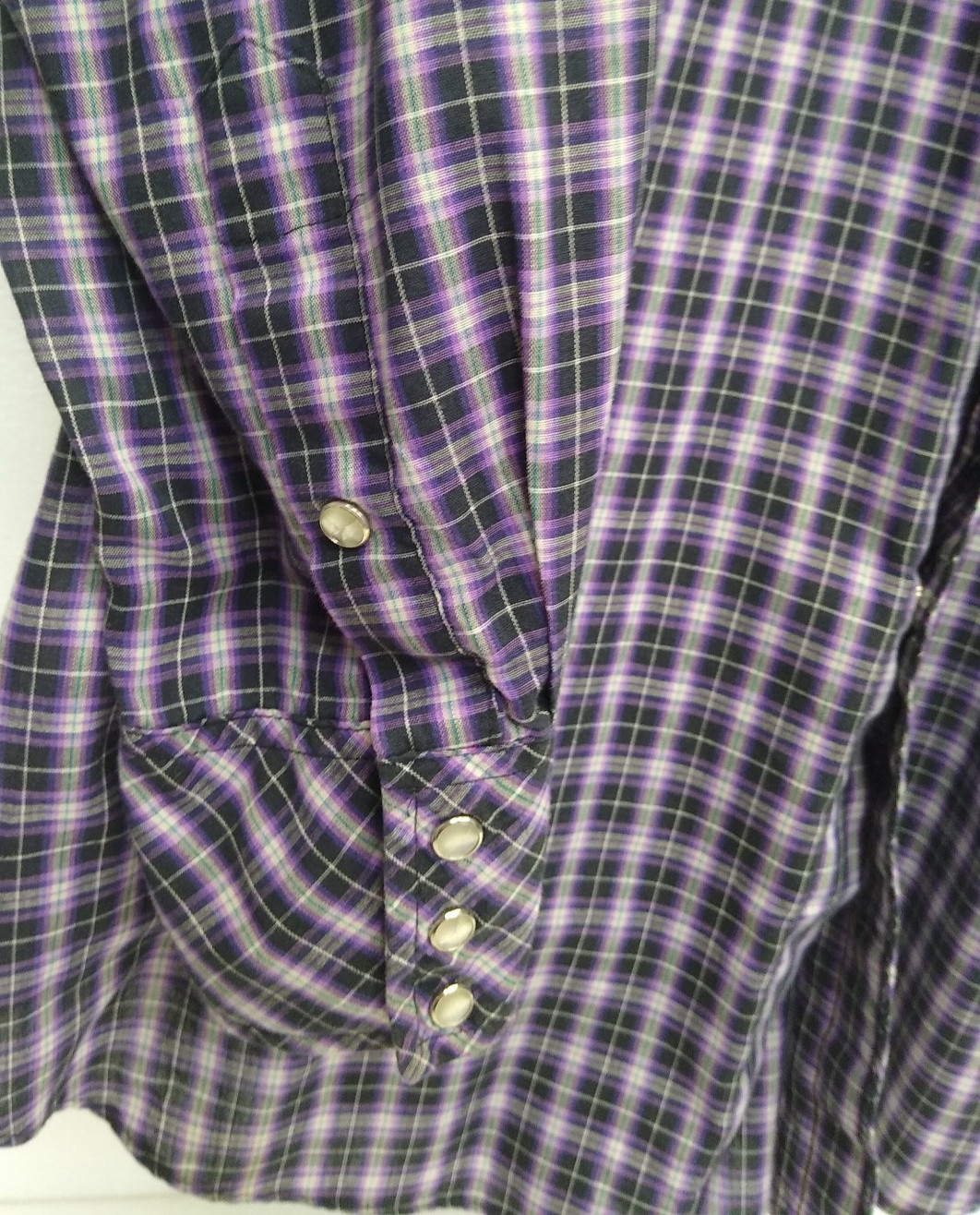 MILLER WESTERN WEAR Stud Snap Close Lg Sleeve, 3 snap cuff SZ161/2-34 BLUE PLAID gallery
