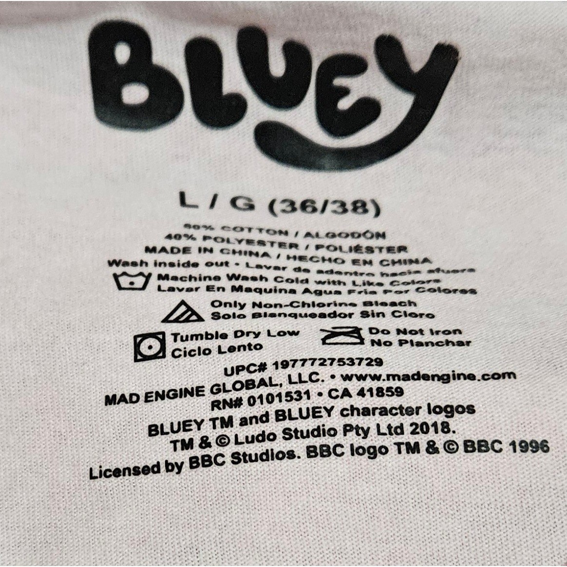 Bluey Smoochy Kiss Pink T-Shirt Men's Large Shirt Bingo Bandit Chilli Heeler gallery