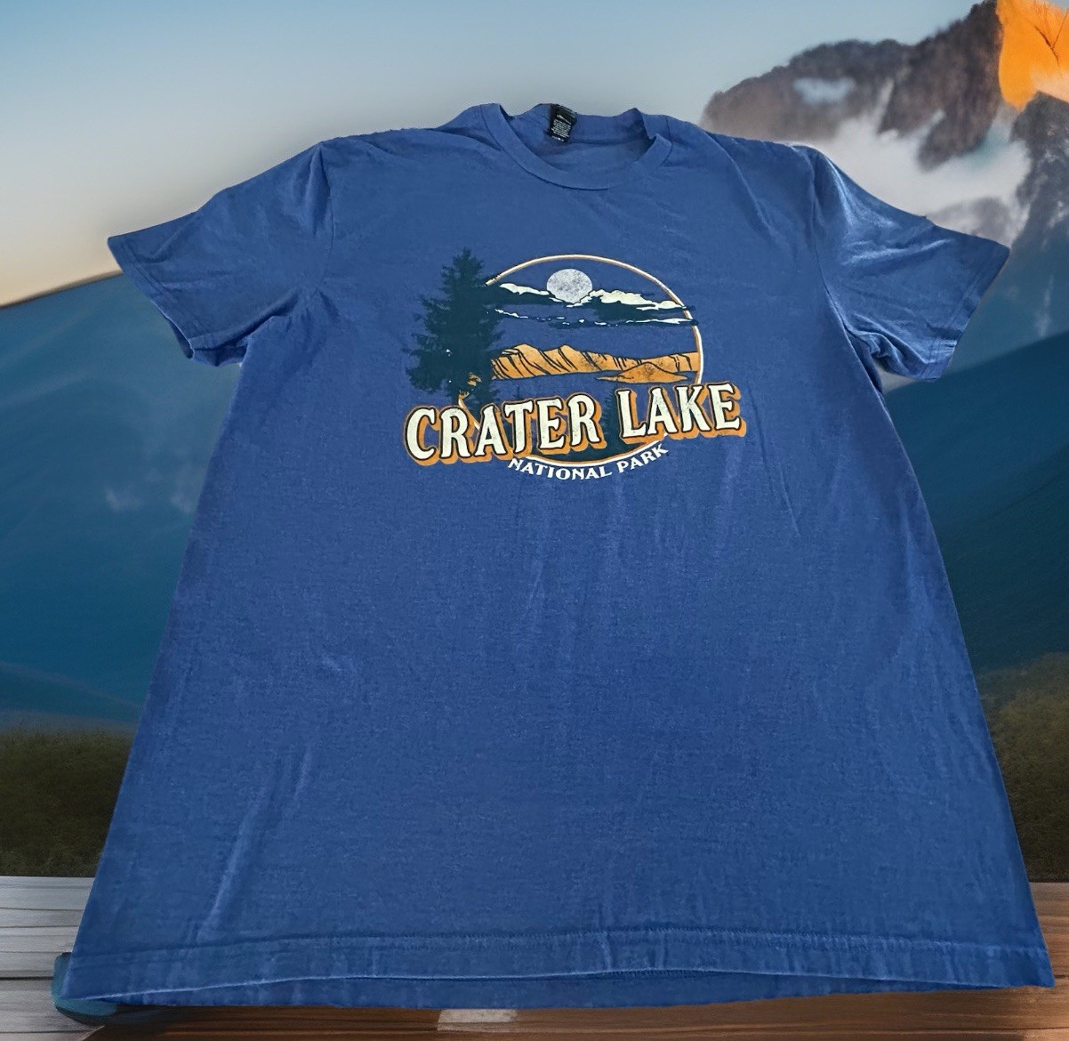 Crater Lake National Park Graphic Blue T-Shirt, Adult Large