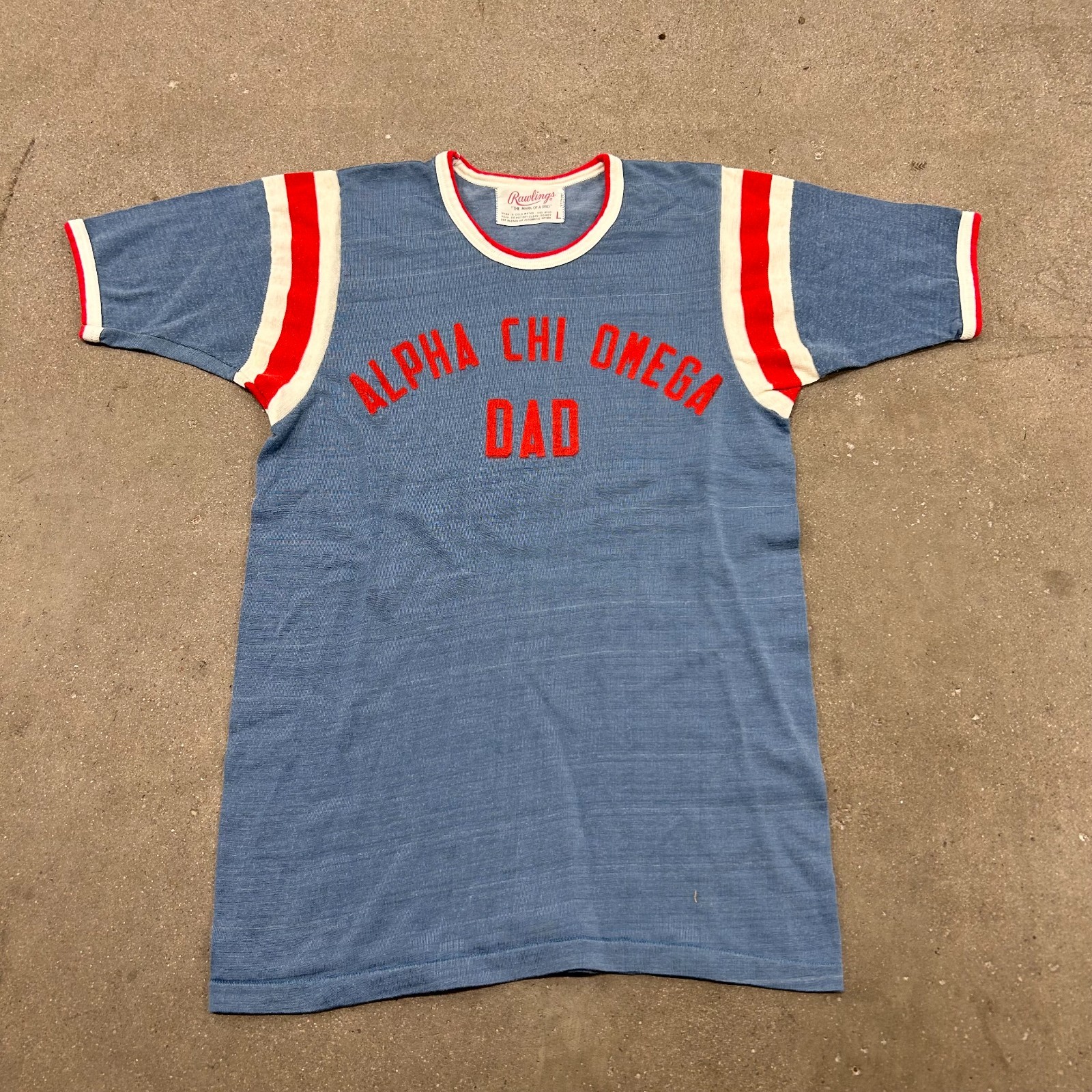 VTG 50s 60s Alpha CHI Omega Dad T Shirt Mens L Blue Short Sleeve gallery