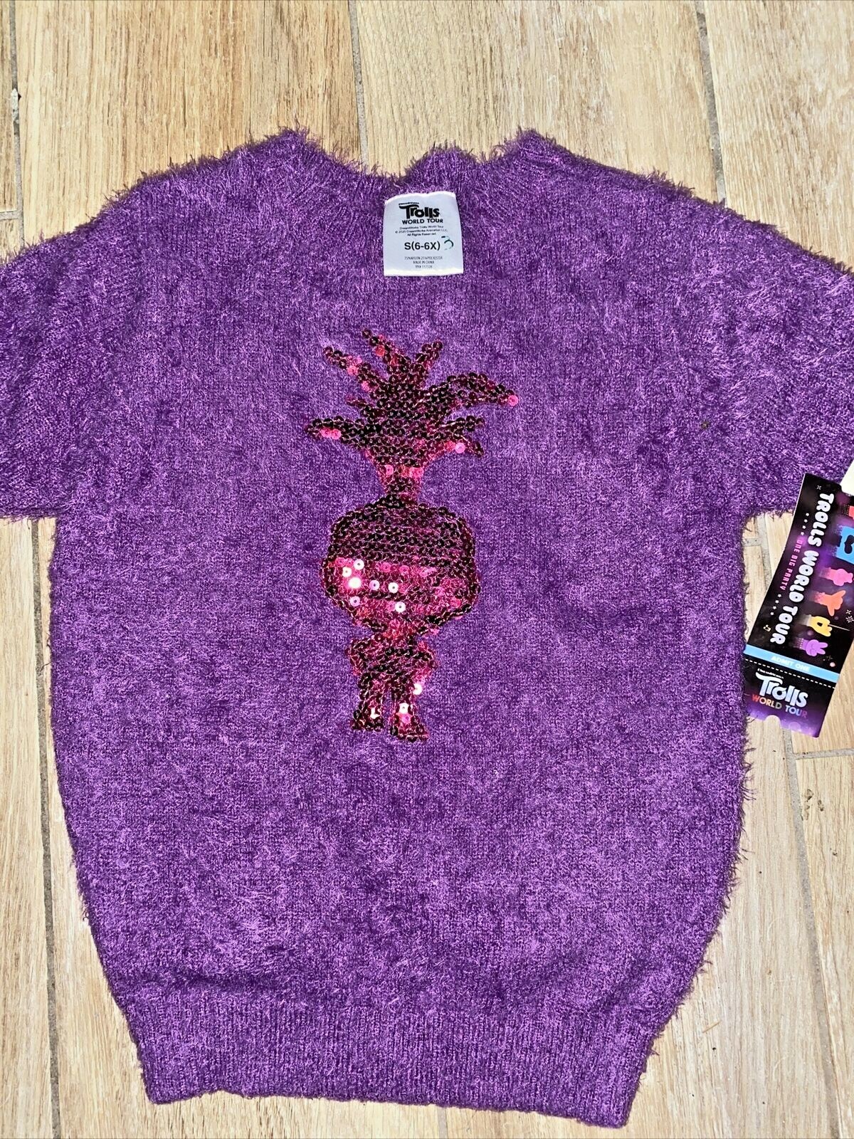 Trolls World Tour Girls’ Poppy Purple/ Pink Plush Shirt  Size 6x NWTS  Y6x