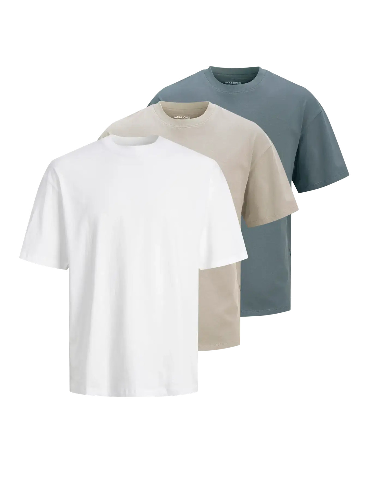 Jack & Jones Men’s 3-Pack JJHugo Crew Neck T-Shirts – 100% Cotton, Loose Fit