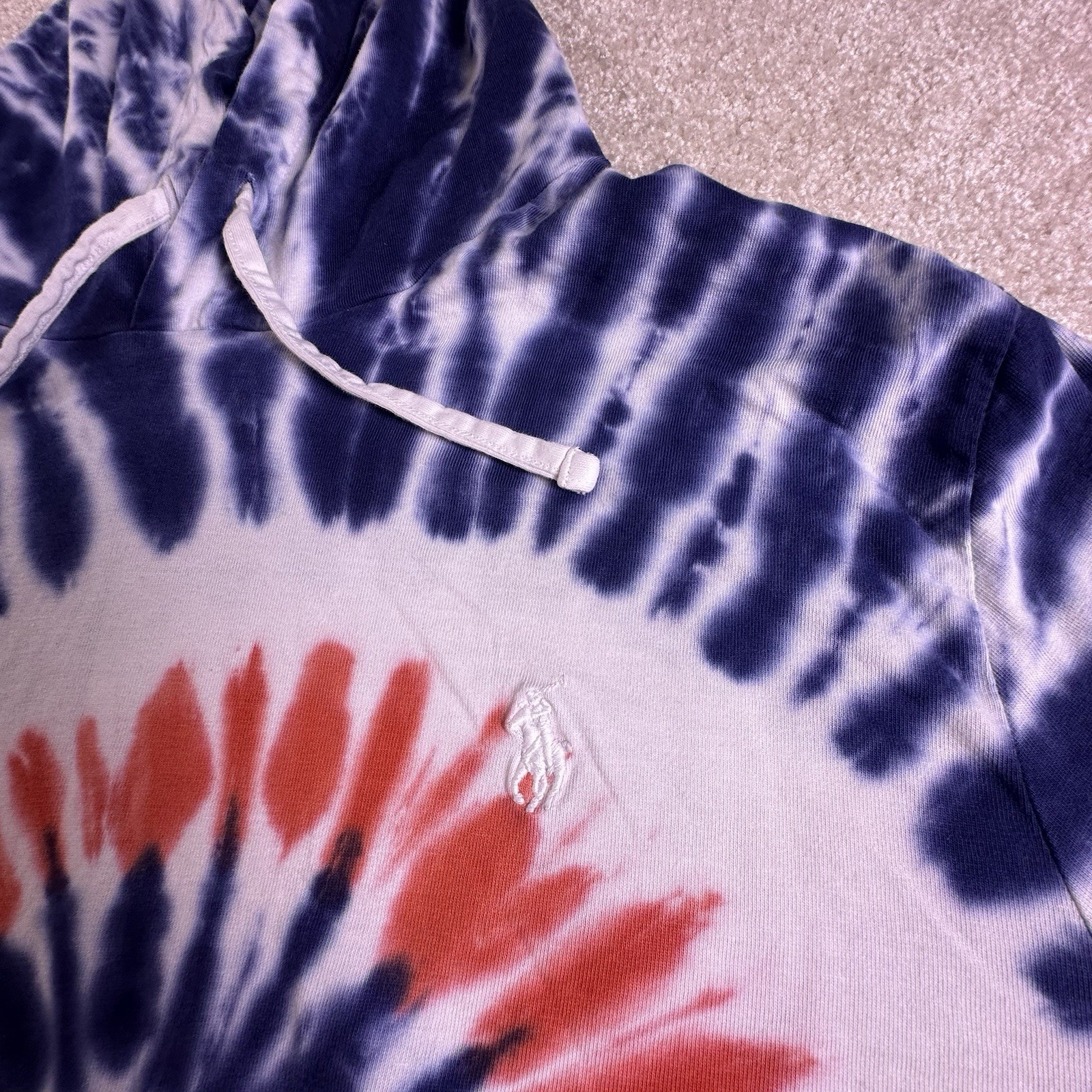 Polo Ralph Lauren Hooded T Shirt Mens L Red White Blue Tie Dye Long Sleeve Tee gallery