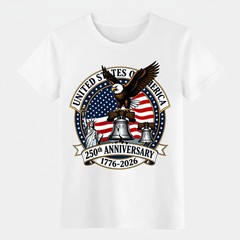 Patriotic USA 250th Anniversary Eagle Flag Liberty White T-Shirt