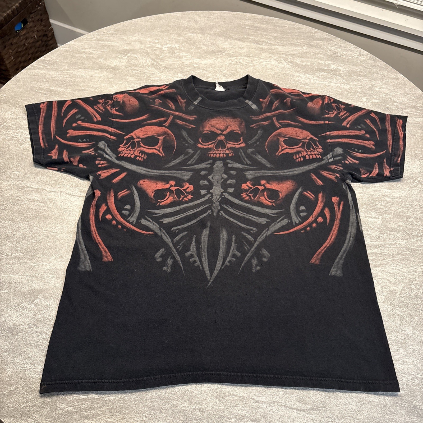VTG Skulls Skeleton T-Shirt Mens XL Black Hardcore AOP Y2K Skater Grunge Street gallery