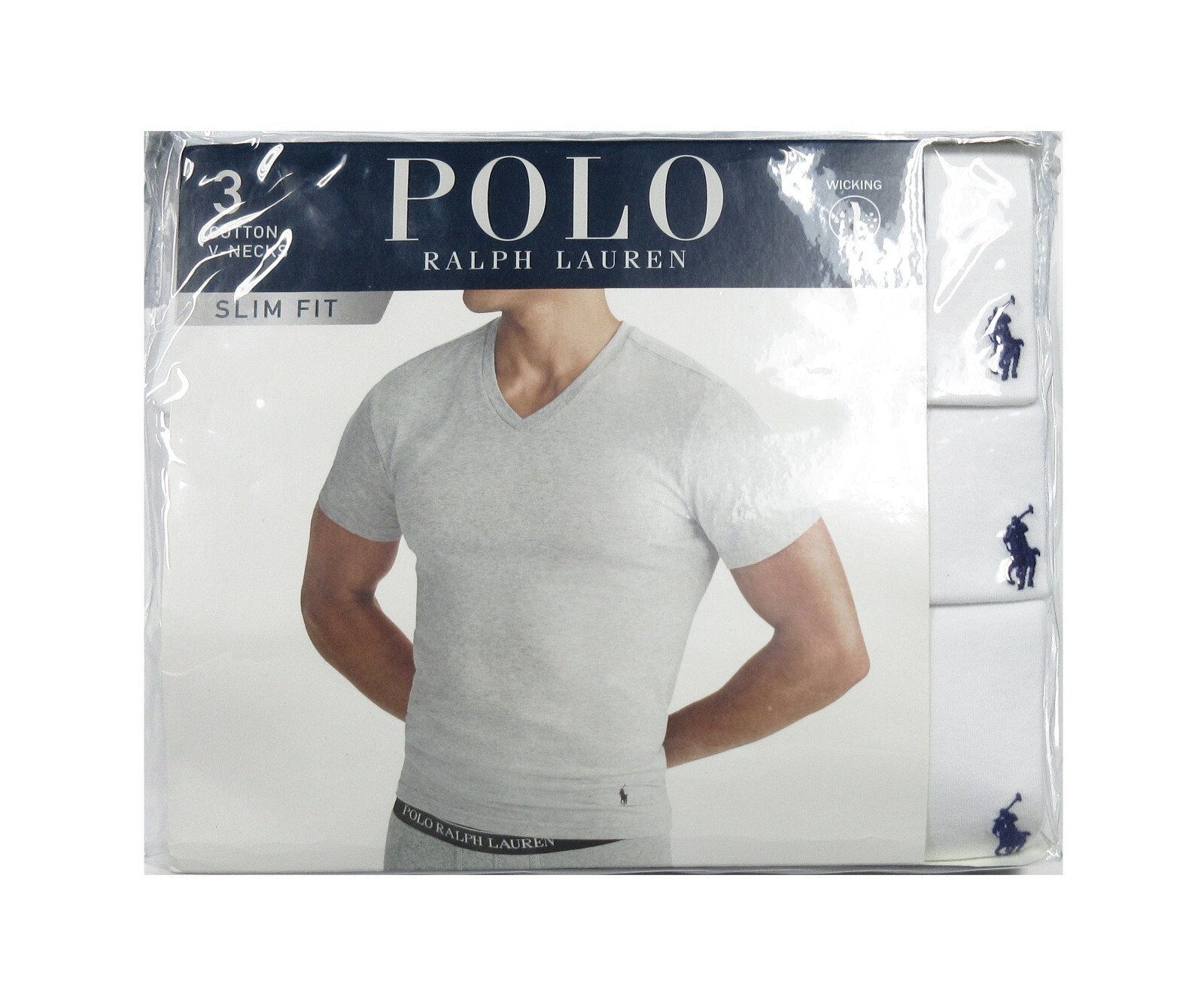 Polo Ralph Lauren Men’s White Slim Fit V-Neck Moisture Wicking T-Shirt 3 Pack