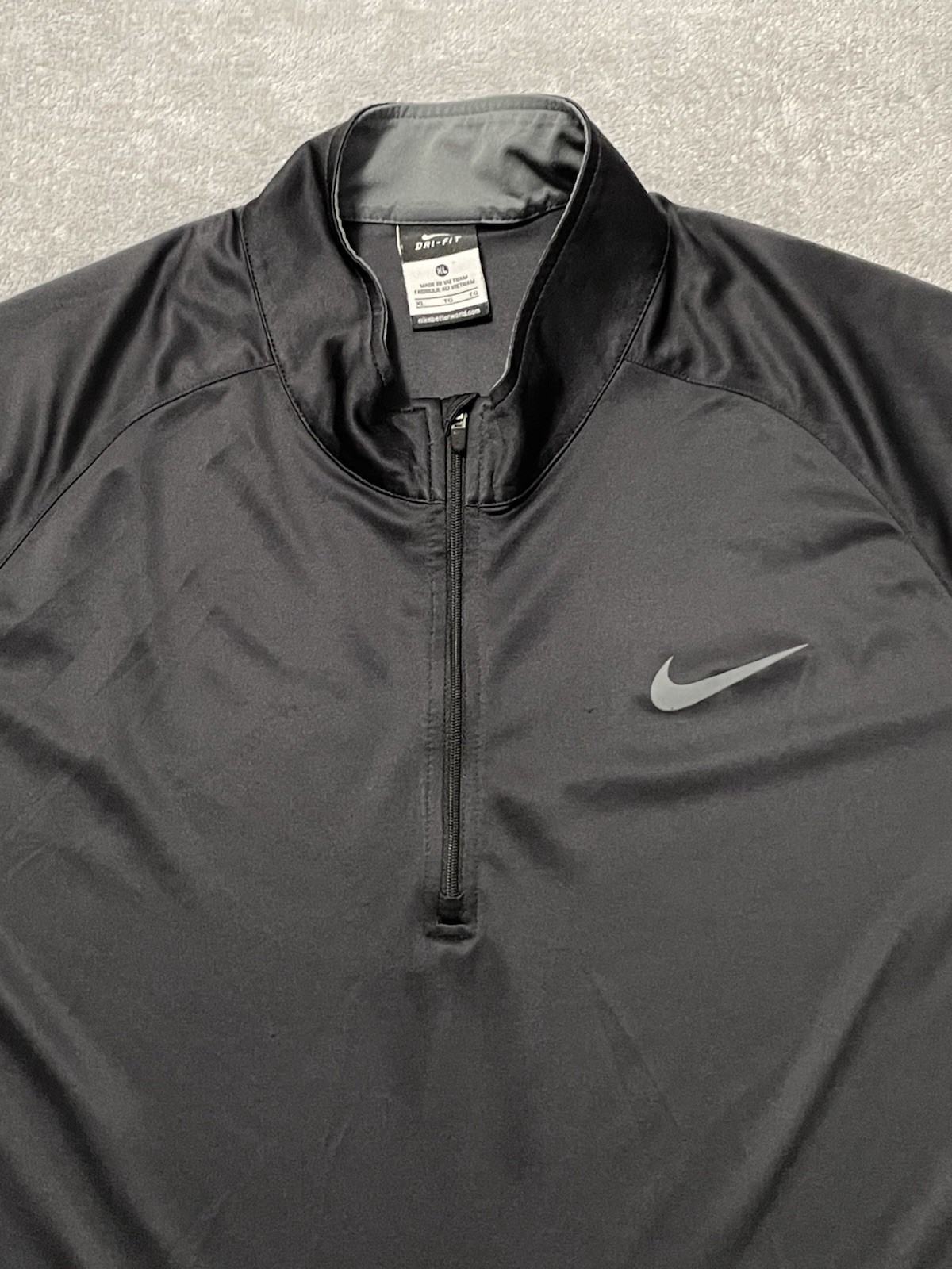 Nike 1/4 Zip Pullover Men XL Black Athletic Running Dri Fit Polyester Swoosh Tee gallery
