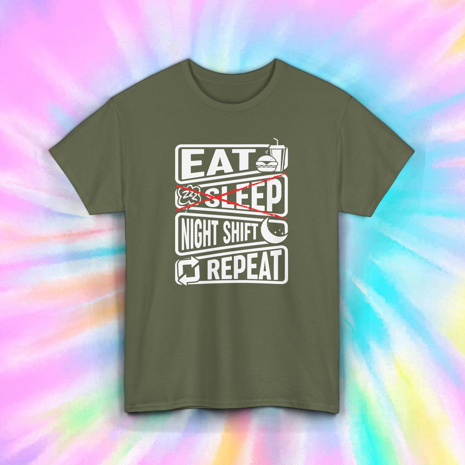 Eat Sleep Night Shift Repeat Shirt Funny Work Routine Tee S-5XL