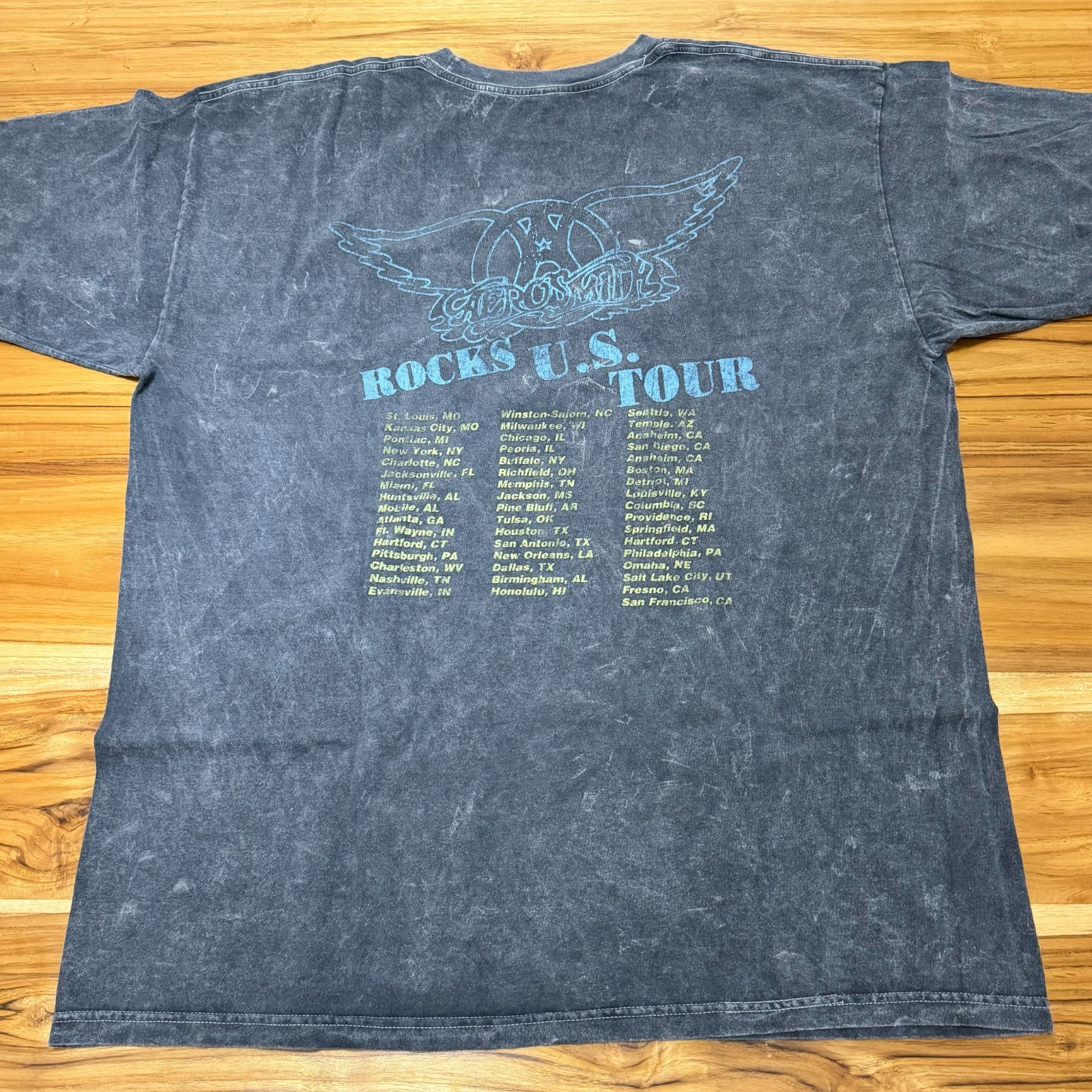 Aerosmith Shirt XL 1976 Rocks Tour Acid Wash Local Crew Grunge Metal Band Tee gallery