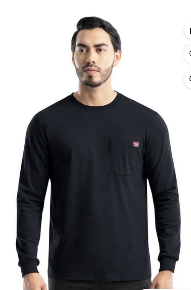 Wrangler Workwear Mens Long Sleeve Heavyweight Pocket Blue T-Shirt Size L Large