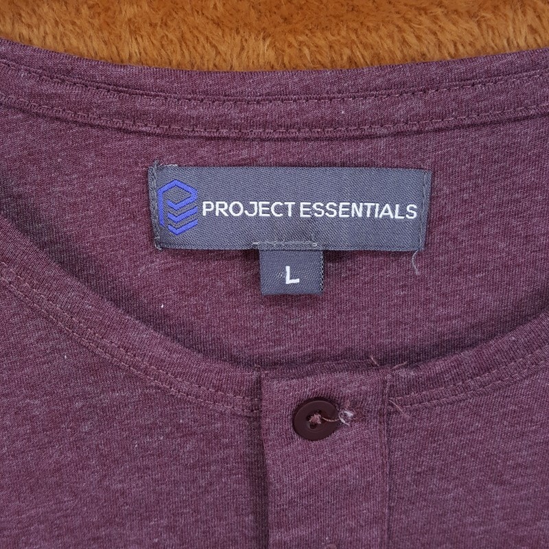 PROJECT ESSENTIALS Shirt Mens Large Burgundy Pullover Long Sleeve Slub Henley gallery