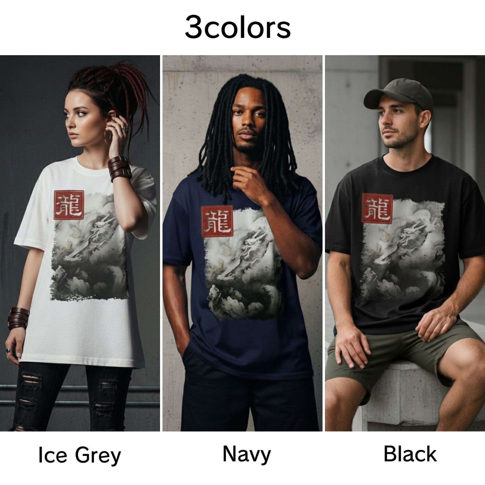 Japanese Dragon T-Shirt Monochrome Sumi-e Art Taikan Yokoyama Graphic Kanji Zen gallery