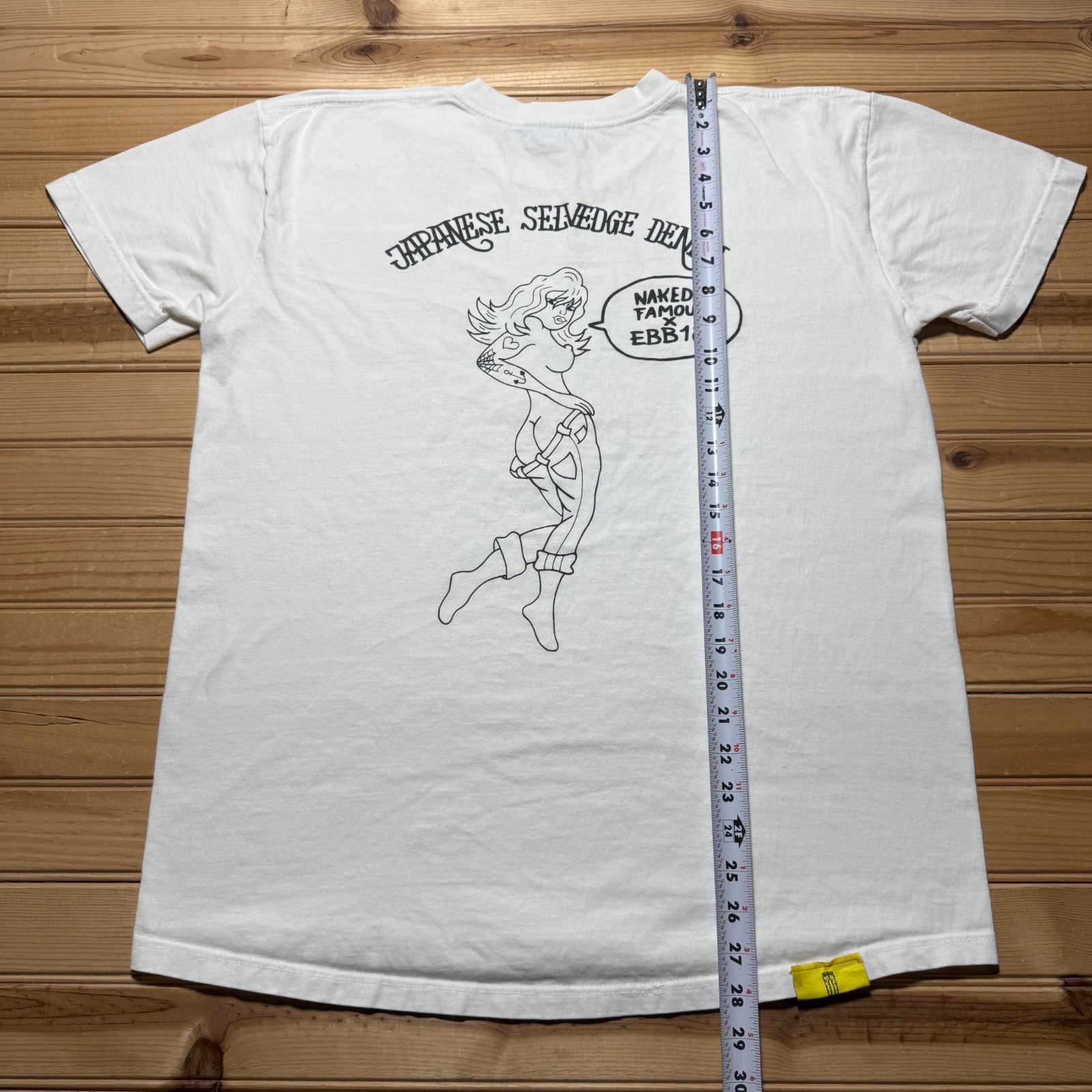 Y2K Naked & Famous Denim x EBB18 Japanese Selvedge Pinup Girl Graphic T-Shirt XL gallery