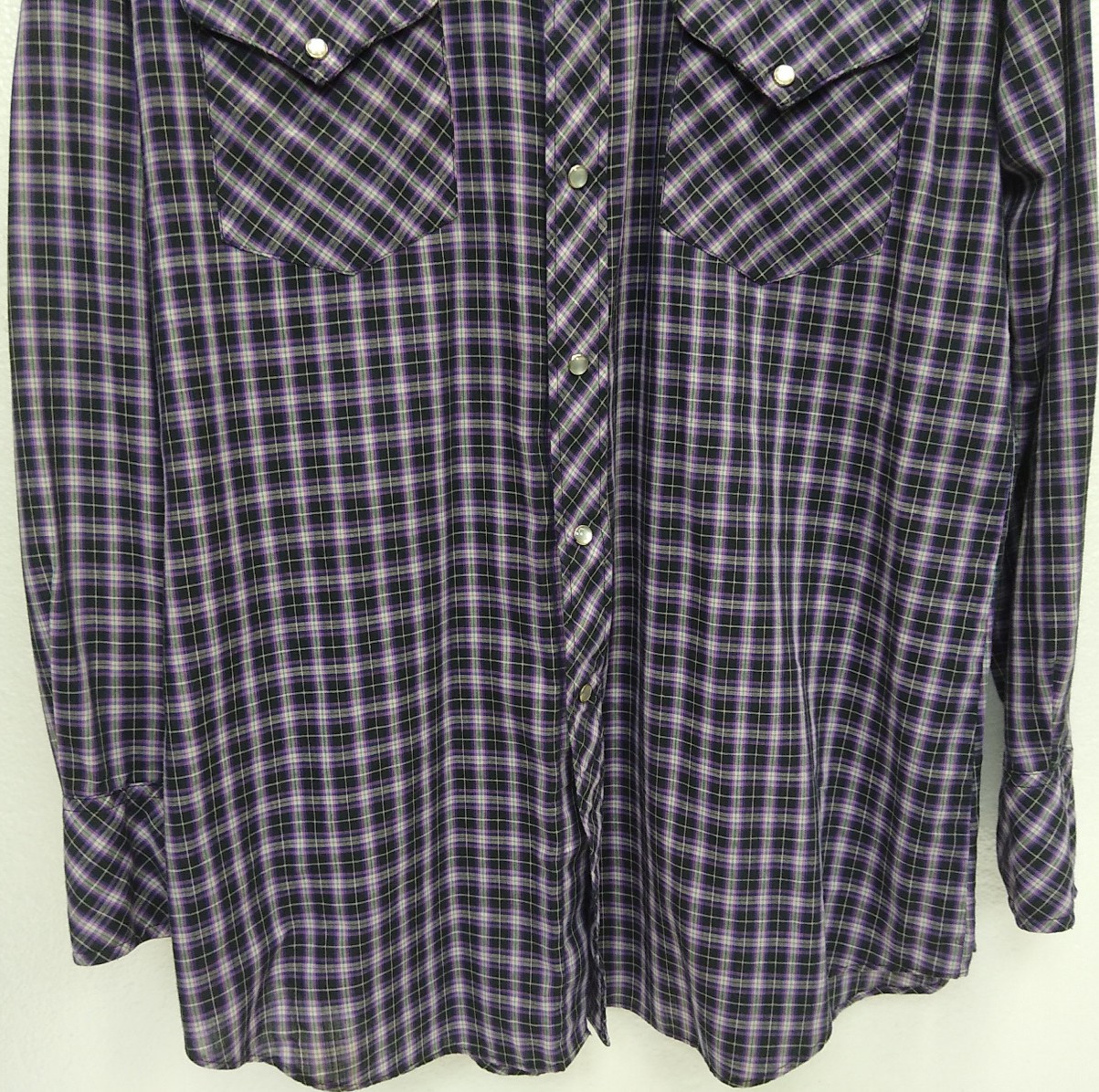MILLER WESTERN WEAR Stud Snap Close Lg Sleeve, 3 snap cuff SZ161/2-34 BLUE PLAID gallery