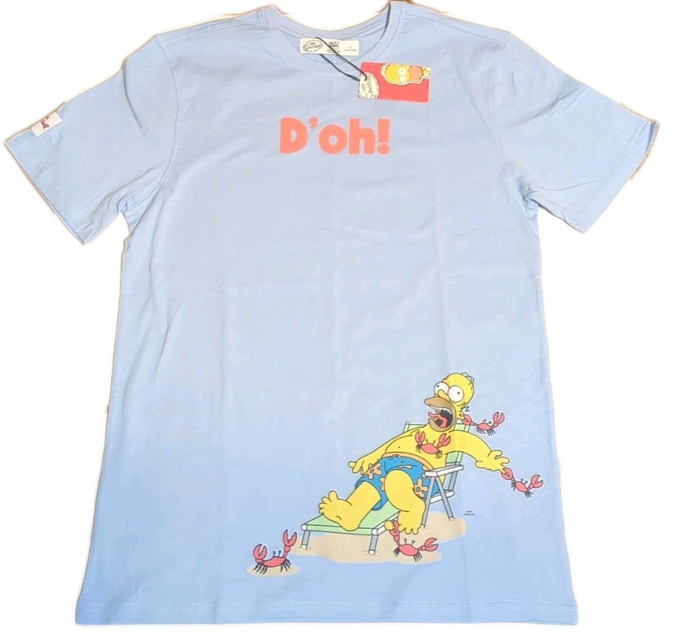 The Simpsons Large Men’s Blue Doh! Beach Homer And Family Decaled T-Shirt NWT