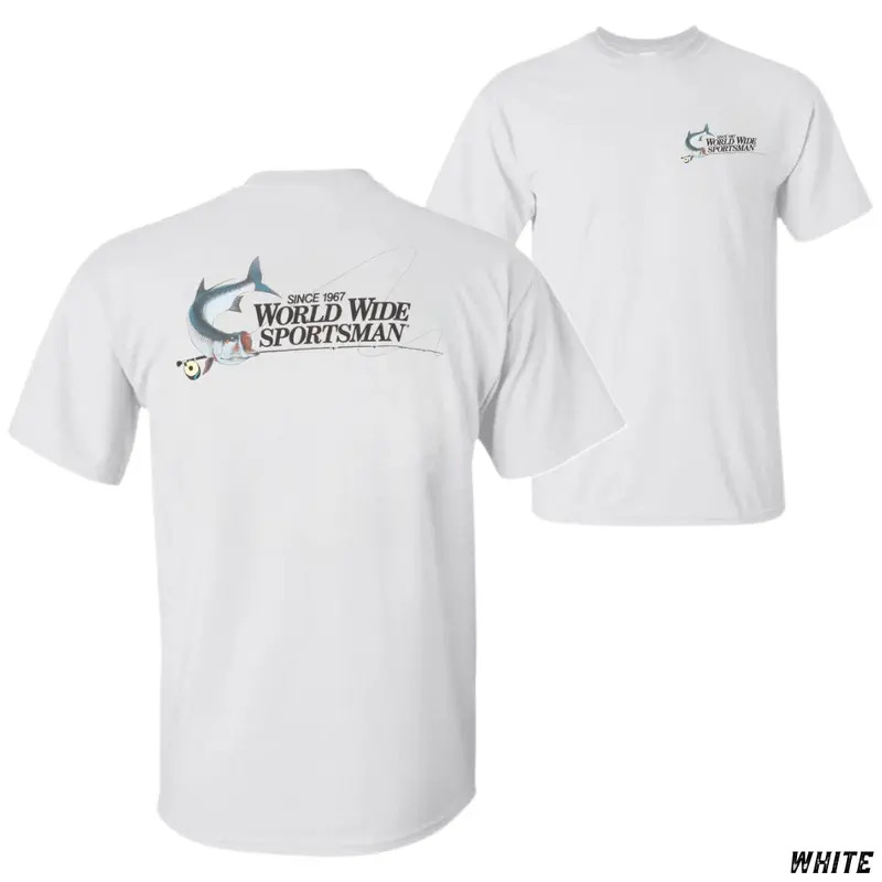 Worldwide Sportsman Fishing T-Shirt, Classic Angler Graphic Tee, Soft Cotton Ble