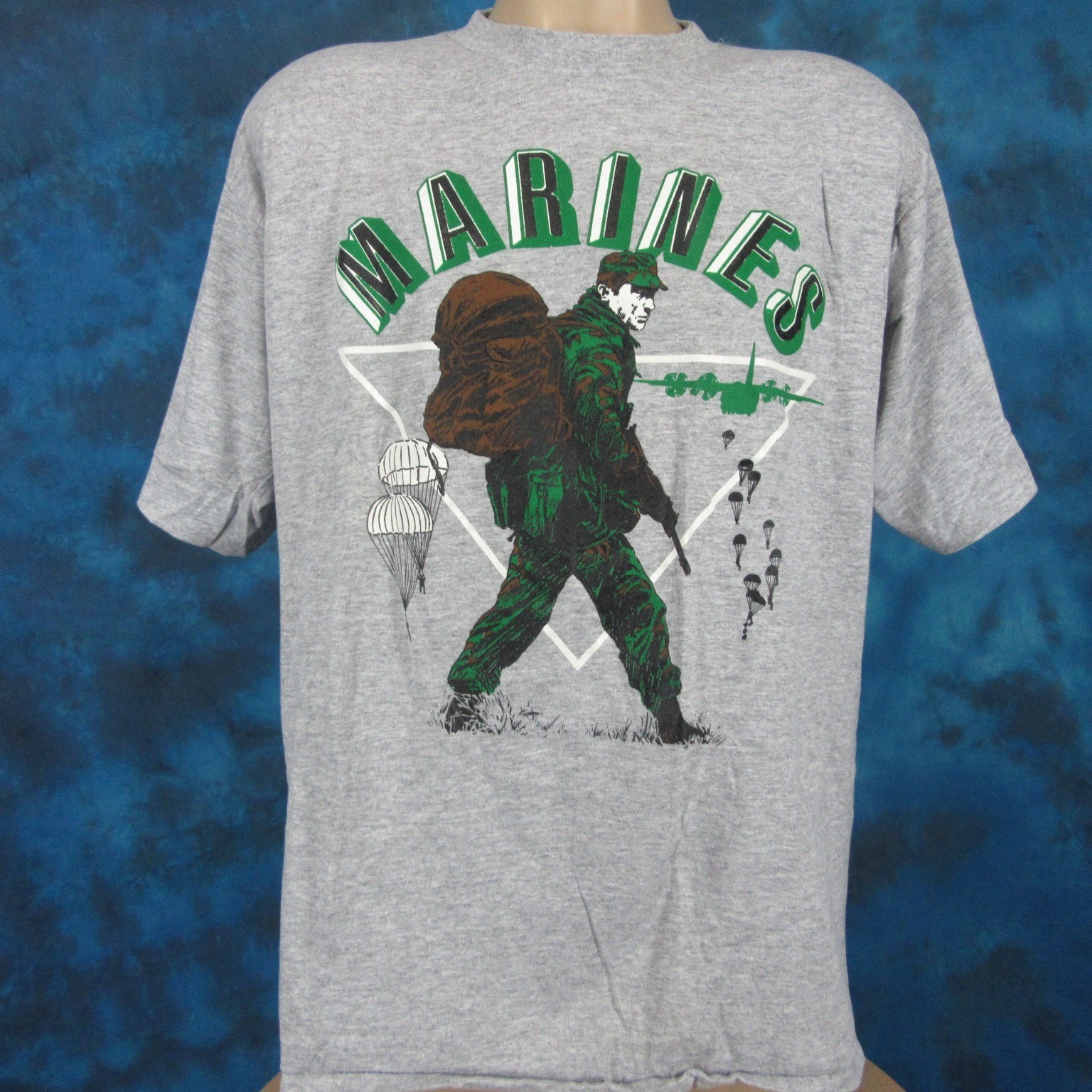 vtg 80s RAYON TRI-BLEND USMC UNITED STATES MARINE CORPS T-Shirt L single stitch gallery