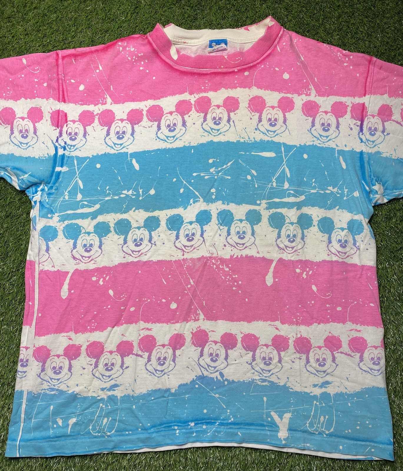 Vintage Mickey Mouse Shirt Tie Dye Disney 90s All Over Print Splatter OSFA Pink gallery