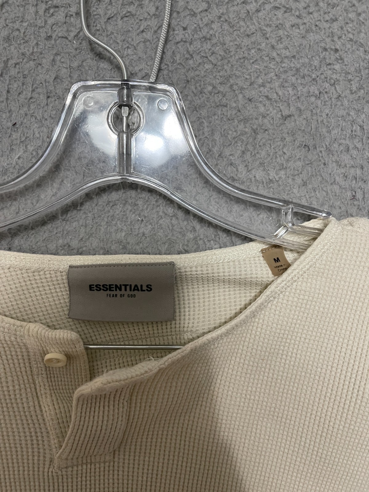 Essentials Fear Of God Waffle-Knit Mens Medium Shirt Henley Long sleeve Beige gallery
